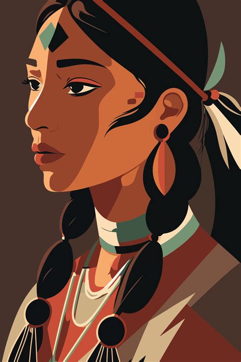 Native American Indian Woman With Feathers In Profile Vector