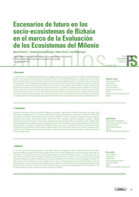 Pdf Escenarios De Futuro En Los Socio Ecosistemas De Bizkaia En El Marco De La Evaluación De