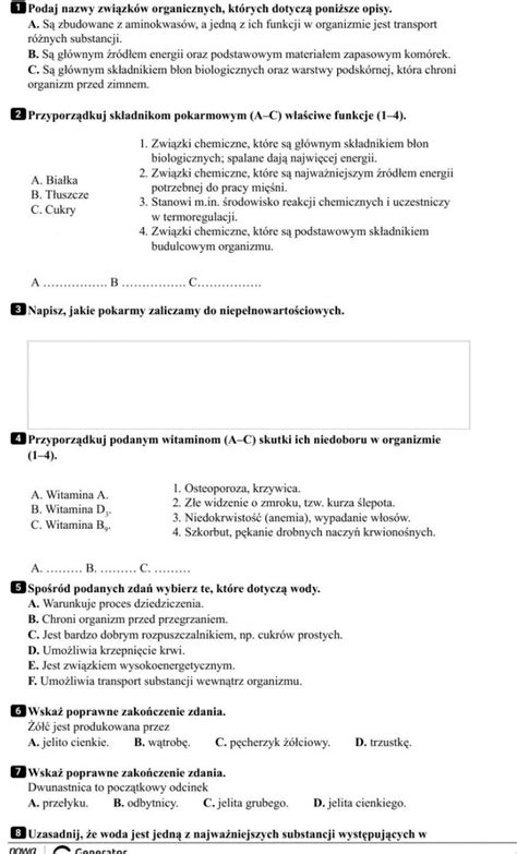 Sprawdzian Biologia Klasa Dzia Nowa Era Margaret Wiegel