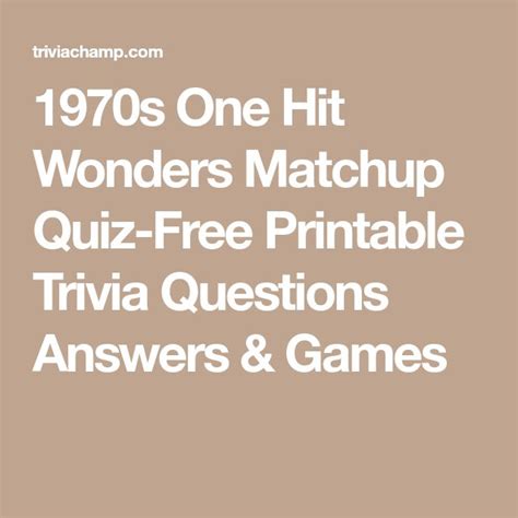 S One Hit Wonders Matchup Quiz Free Printable