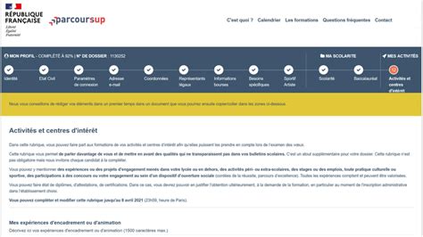 Parcoursup conseils pour compléter la rubrique activités et centres