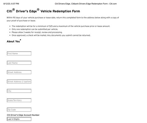 Citibank Drivers Edge Rebate Form Printable Rebate Form