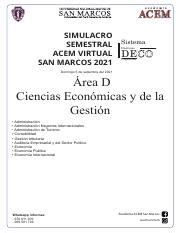 SIMULACRO SEMESTRAL ACEM 5 09 2021 BLOQUE D Pdf SIMULACRO SEMESTRAL