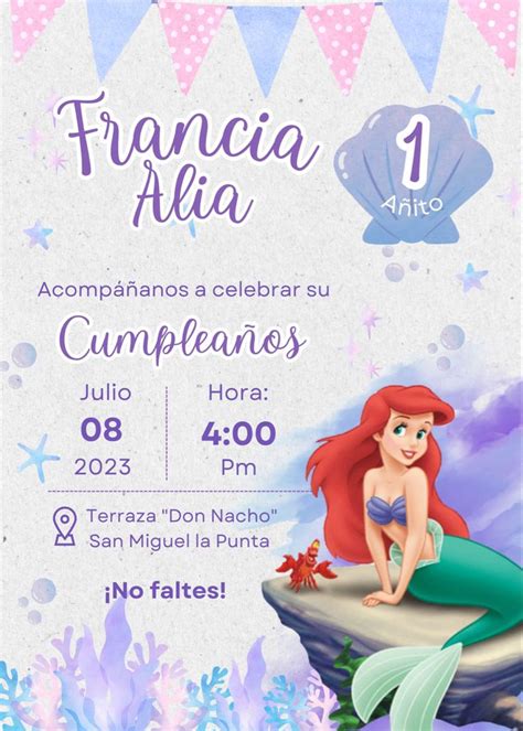 Invitación cumpleaños la sirenita Invitaciones de la sirenita