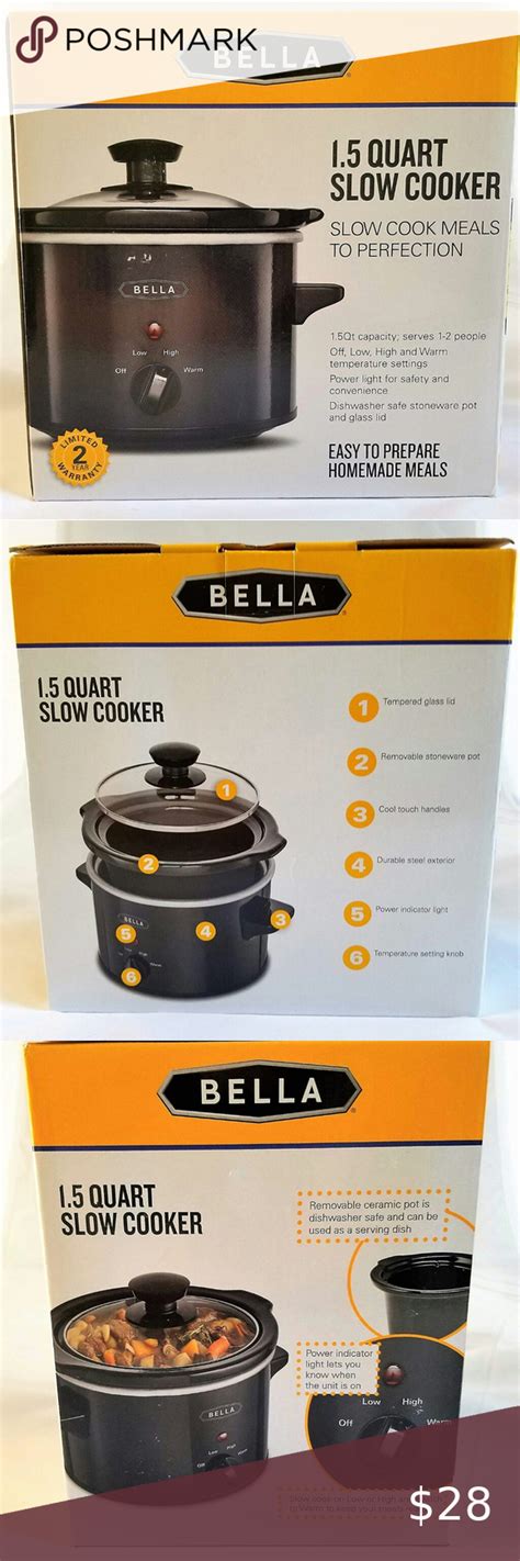 Bella 15 Qt Quart Slow Cooker Crock Wtempered Glass Lid Cooker