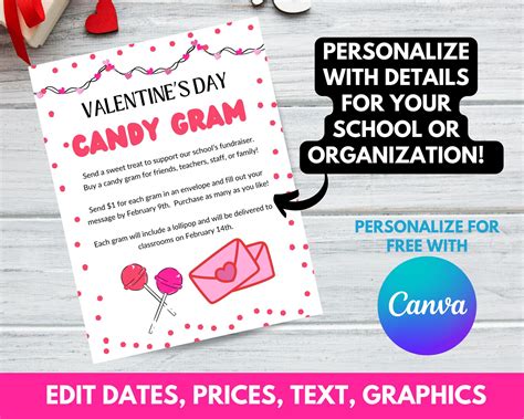 Editable Valentines Day Candy Gram Flyer Valentine School Fundraiser