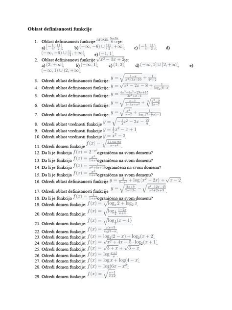 Oblast Definisanosti Funkcije Zadaci Pdf