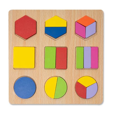 Puzzle D Din Lemn Cu Forme Geometrice Colorate Montessori Resigilat