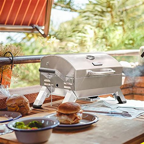 Stainless Steel Portable Grill With Two Handles And Travel Locks Tabletop Propane Gas Grill