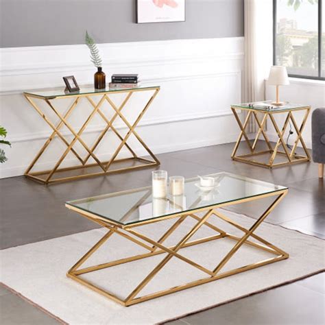 Roma Rectangular Clear Glass Coffee Table With Gold Steel Legs Furniture In Fashion