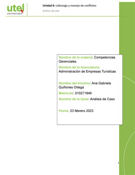 Análisis DE CASO LAS Artes DE LA Influencia 1 Nombre de la materia