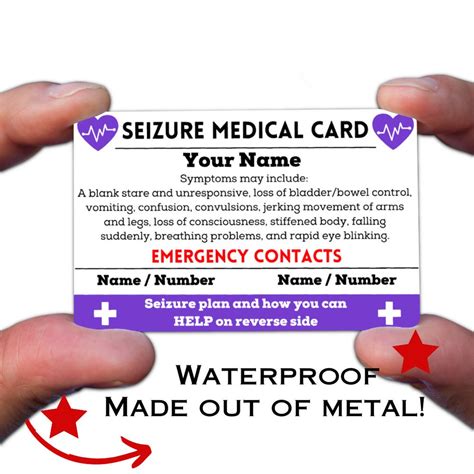 Seizure Awareness Alert Medical Card For Wallet Epilepsy Disorder