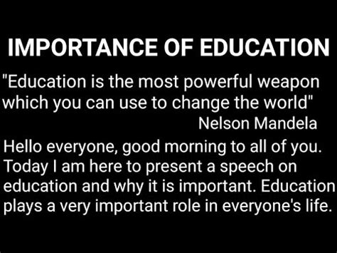 Speech On Importance Of Education Nd Short Speech For School