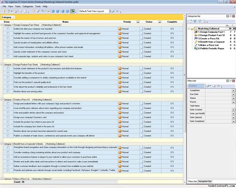 Marketing Collateral Checklist - To Do List, Organizer, Checklist, PIM, Time and Task Management ...