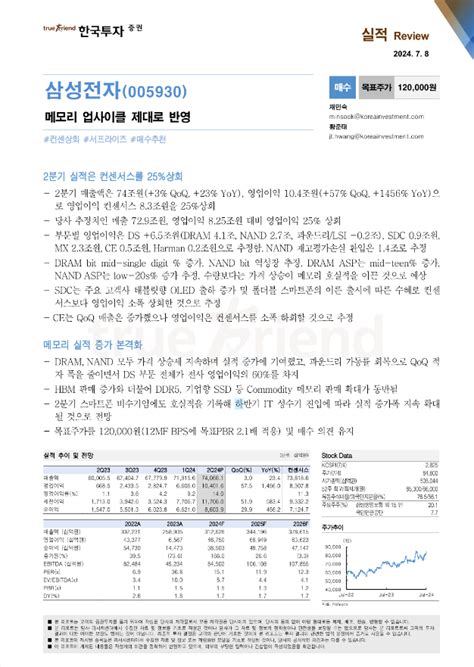 한투증권 삼성전자 목표가 12만원 네이버 블로그