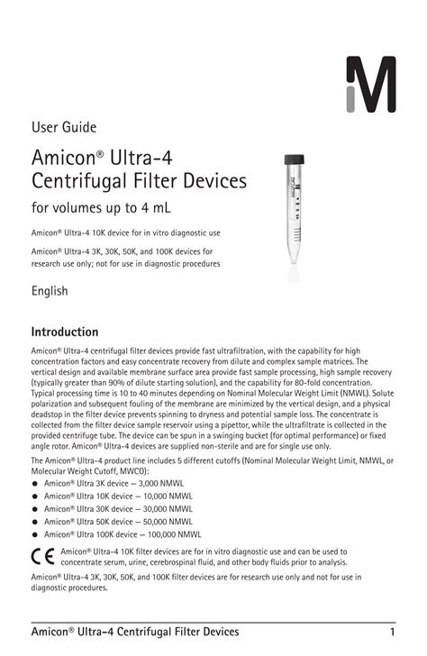 Amicon Ultra Centrifugal Filter Devices Millipore Off