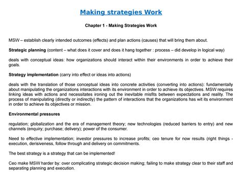 Making Strategy Work Strategic Planning Making Strategies Work