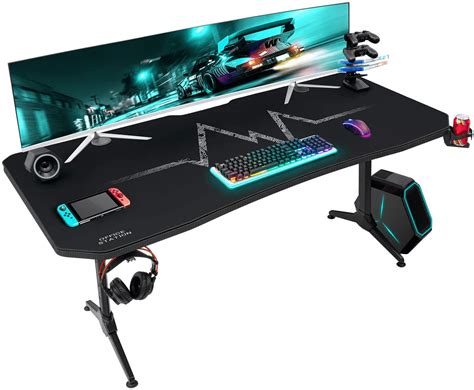 Lacoo 63 Inches Gaming Desk Y-Shaped Metal Frame Gaming Desk with Cup ...