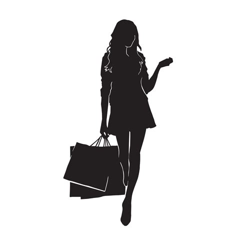 Beautiful Woman Carrying Shopping Bag Vector Silhouette On White