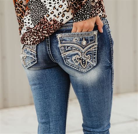 Women S Rock Revival Jeans Bootcut Denim With Embellished Pockets Buckle Rock Revival Jeans