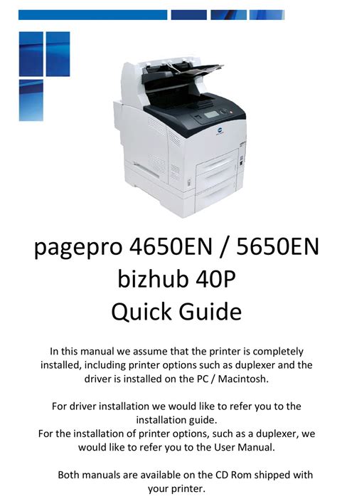 KONICA MINOLTA PAGEPRO 4650EN PRINTER QUICK MANUAL ManualsLib