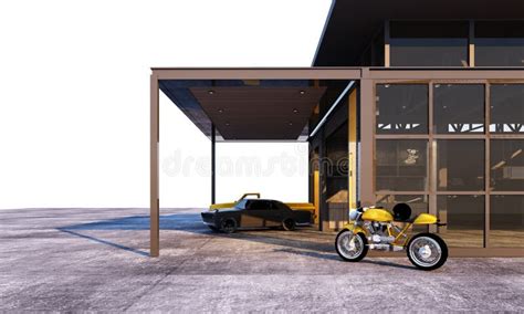 Exterior and Interior Garage Industrial Loft Style Stock Illustration - Illustration of style ...