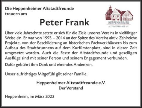 Traueranzeigen Von Peter Frank Vrm Trauer De