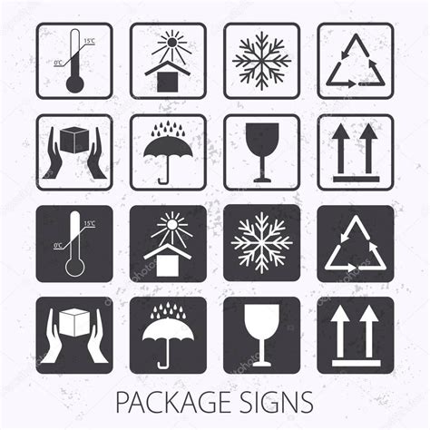 Vector Packaging Symbols On Vector Grunge Background Icon Set