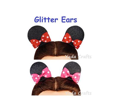 Classic Polka Dot Minnie Ears Sparkle Glitter Hair Clips With Glitter