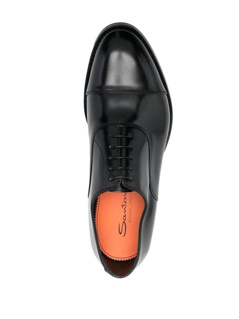 Santoni Almond Toe Leather Derby Shoes Black Farfetch