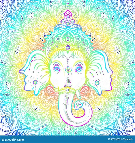 Hindu Lord Ganesha Over Ornate Mandala Pattern Vector Illustration