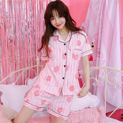 Foply Japanese Sweet Pyjamas Women Cotton Summer Short Sleeves Pajama