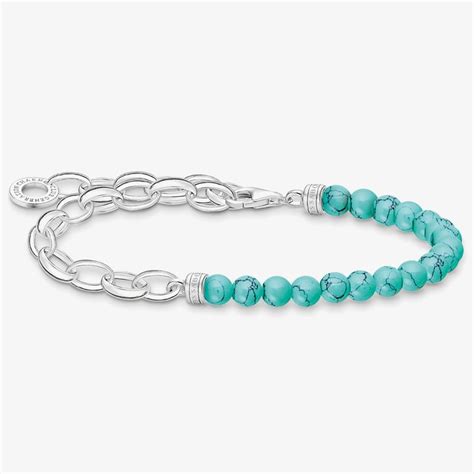 Thomas Sabo Silver Link Synthetic Turquoise Beaded Charm Bracelet