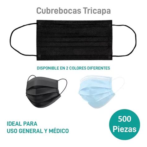 Cubrebocas Tricapa Termosellado Cubrebocas Negro Pzas