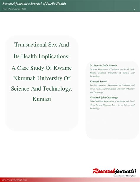 Pdf Transactional Sex And Its Health Implications A Case Study Of