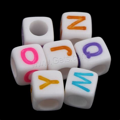 Acrylic Alphabet Beads With Letter Pattern Mixed Solid Color White