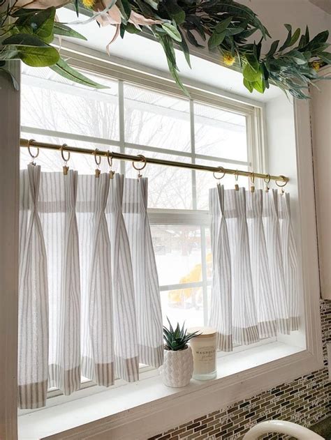 Pleated Ticking Striped Cafe Curtain Tier Curtain Kitchen Curtains