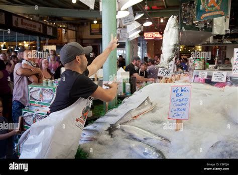 Flying fish, Pike Place Fish Market, Seattle, Washington, USA Stock ...