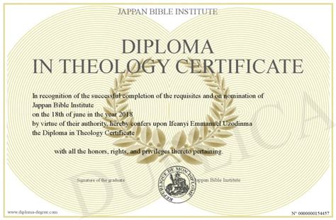 Diploma In Theology Certificate