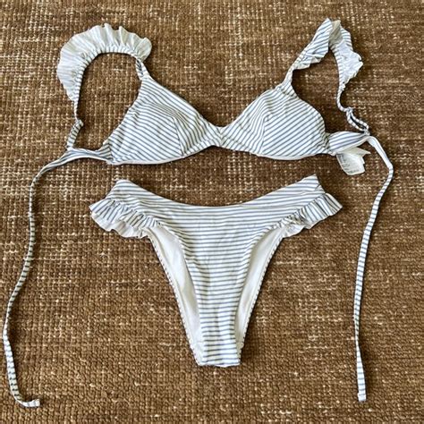 H M Swim Hm Blue And White Striped Ruffle Bikini Poshmark