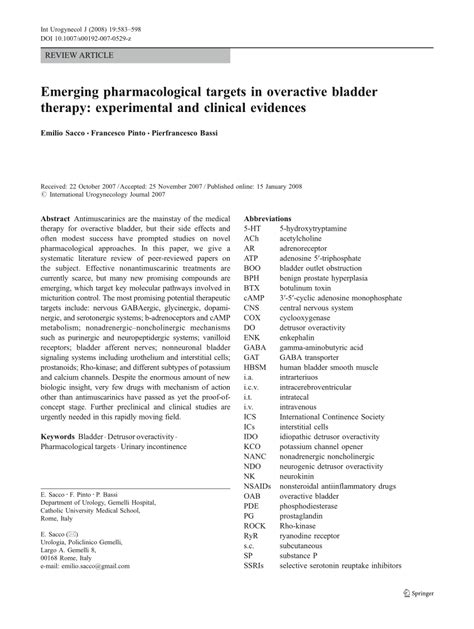 PDF Emerging Pharmacological Targets In Overactive Bladder Therapy