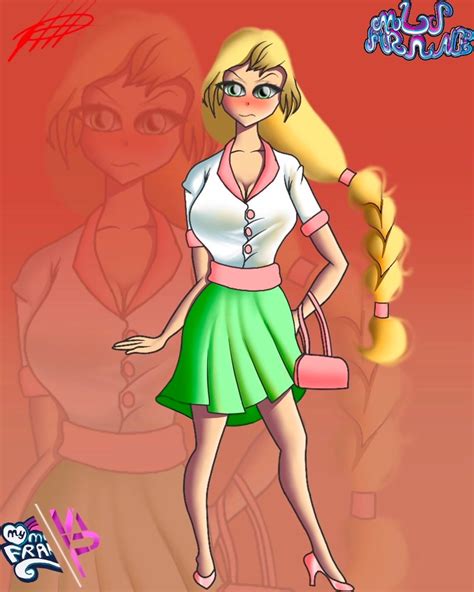 3044804 Safe Artistmlp France Yt Applejack Human G4 Blushing Braid Female Gradient