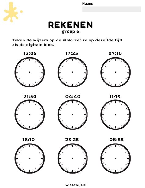 Werkblad Rekenen Groep 6 Klokkijken Wijzers Tekenen Wiesewijs