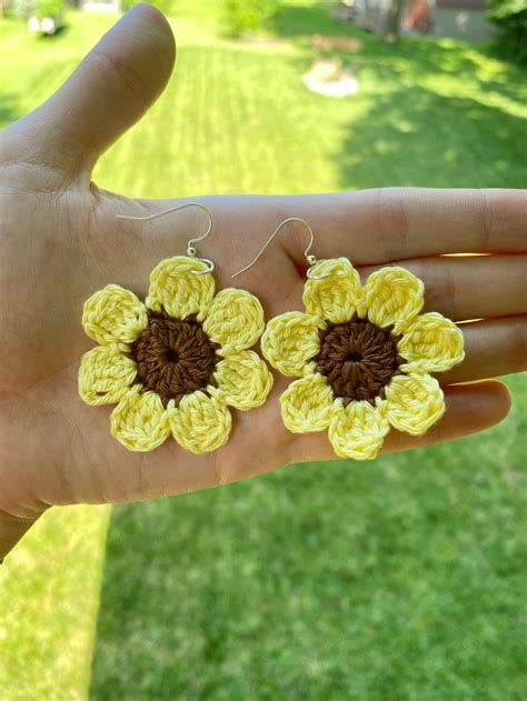 Pendientes de girasol Crochet joyería floral hecha a mano Etsy España