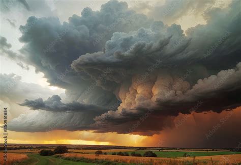 Foto de Massive tornado supercell mesocyclone storm clouds form over ...