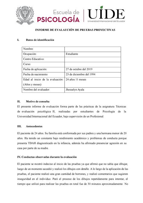 Importancia del informe de evaluación psicológica Colegio de