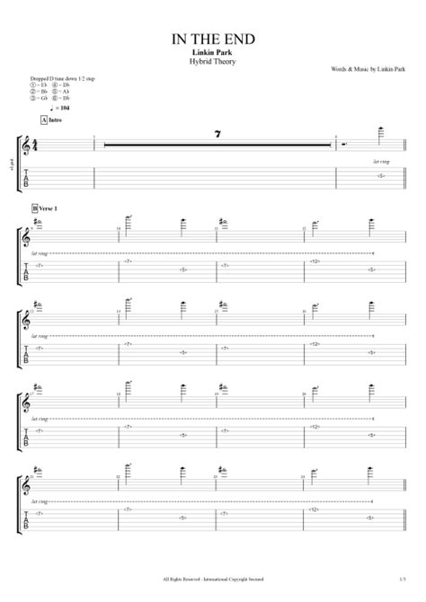 Tablature In The End De Linkin Park Guitar Pro Full Score Mysongbook