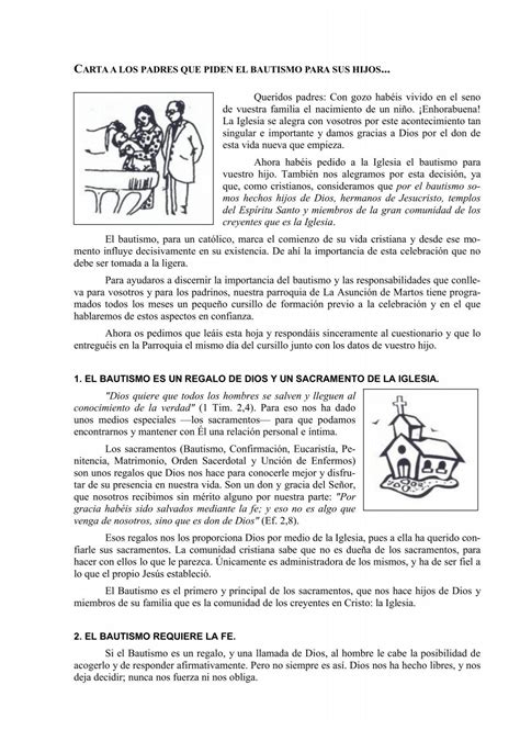 Carta A Los Padres Que Solicitan El Bautismo Para Sus Hijos En