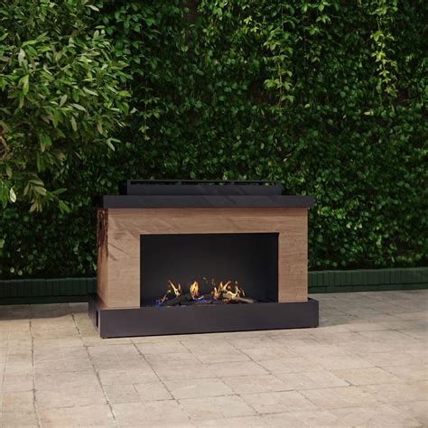 Allen Roth 40000 BTU Wood Look Steel Outdoor Fireplace In Brown