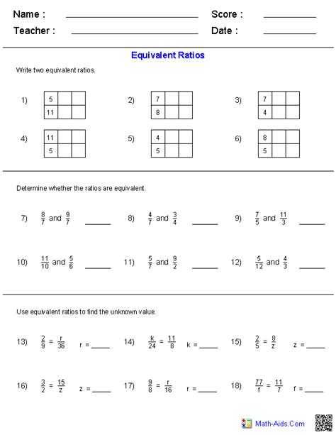 Worksheets On Ratios 6th Grade